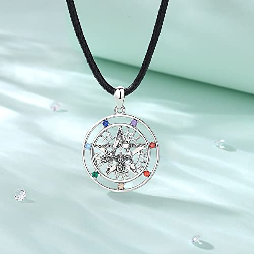 Vito Sterling Silver Pentagram Necklace For Women Men, Tetragrammaton Chakra Amulet Energy Star Pendant Vintage Yhwh Wiccan Jewelry For Wife Husband On Birthday Mother's Day, 24 Inch Cord #TOP1