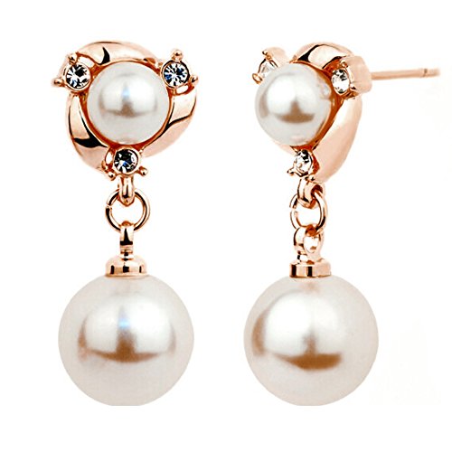 Preisvergleich Produktbild Goodtimes28 Princess Shiny Rhinestone Dangle Runde Imitation Pearl Ohrstecker, Valentinstag Kostüm Schmuck Geschenk Für Frauen Mädchen Golden