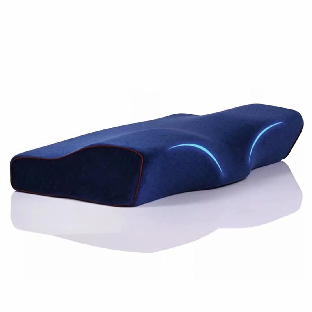 Hgtrh Blue Cervical Pillow Contour Memory Foam Orthopedic Pillow For Neck, Cervical Support Pillow For Side And Back Sleepers Ergonomic Anti-Snoring Washable Pillowcase For Neck Pain Relief