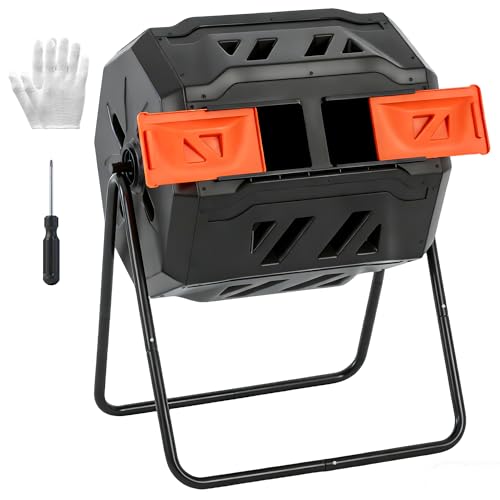 OLIXIS Compost Bin Outdoor 43 Gallon, Dual Chamber Composter...