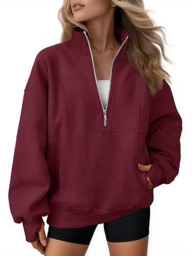 Image of AUTOMET Women's Quarter Zip Oversized Sweatshirt Fleece Mock Neck Pullover