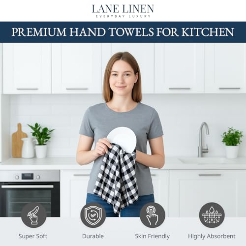 Image of LANE LINEN Kitchen Dish Towels 100% Cotton Tightly Woven 12 Pack - Black