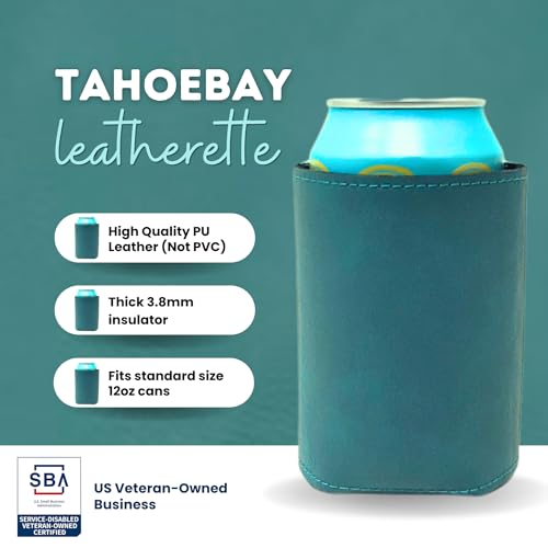 Image of TahoeBay Leatherette Can Cooler Sleeves in Bulk, 12-Pack, Teal | Blank Faux Leather, Plain Neoprene Beer Coolers for 12 oz Cans, Blanks for Heat Transfer Vinyl, Groomsmen Gifts, Party Favors