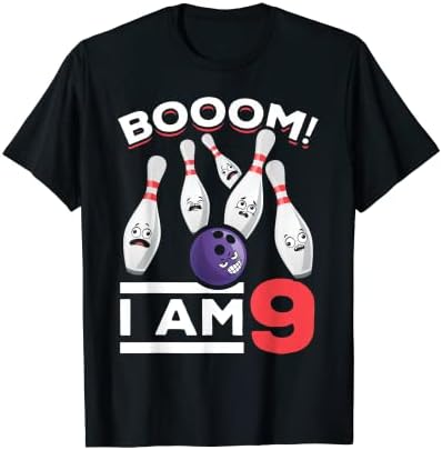 Booom! I Am 9 Birthday Bowling Player Bowling Boy Bowlers T-Shirt