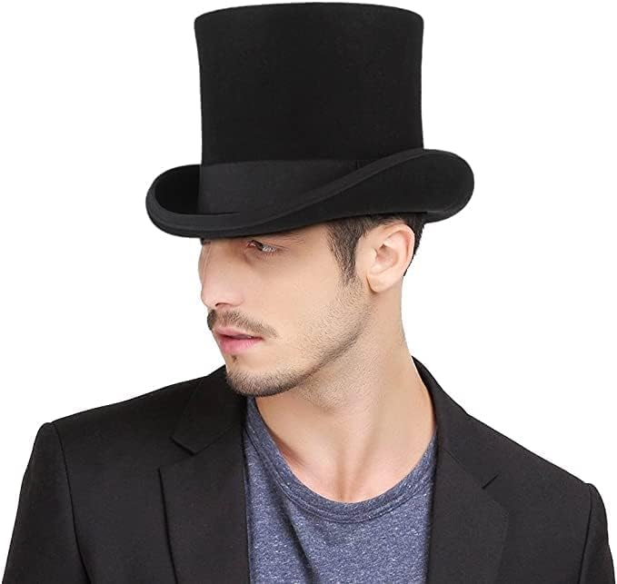 GEMVIE Men's Wool Felt Stage Magic Adults Costume Tall Top Hat 6.7" High Black - Image 2