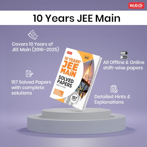 Image of MTG JEE Main 10 Previous Years Solved Papers (2025-2016) Physics, Chemistry & Mathematics | JEE Mains PYQs Book For 2026 Exam | All 153 Online & Offline Papers Available)