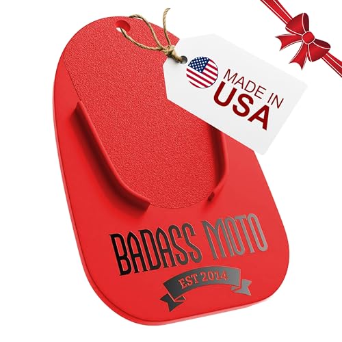Badass Moto Motorcycle Kickstand Pad, Kick Stand Puck, Coaster Plate for Harley Davidson Touring, Sport Bike, Cruiser, Motorcycle Accessories for Grass, Dirt, Hot Pavement Parking Pad, Made in USA,Red