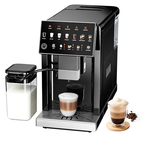 Image of Fully Automatic Espresso Machine, 19 Bar Coffee Maker with Integrated Grinder, Touch Screen Espresso Machine with 15 Grind Settings, Self-Cleaning Coffee Maker for Latte, Cappuccino (Black)