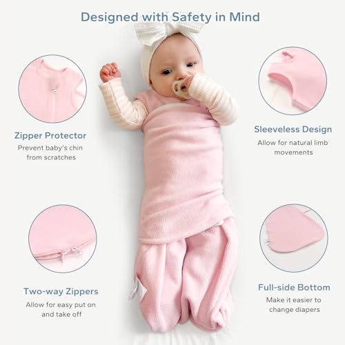Image of ZIGJOY Swaddle Sleep Sack Newborn 1.5 Tog Fleece Wearable Blanket Baby 6-12 Months - Lightweight MicroFleece Winter Sleeping Sacks Bag for Infant Girl Boy Gifts, Pink
