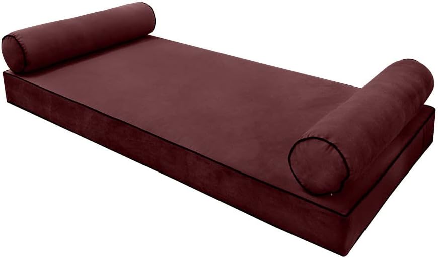 Prolinemax Style V5 Full Size Contrast Pipe Velvet Indoor Daybed Mattress Bolster Pillow Complete Set AD368
