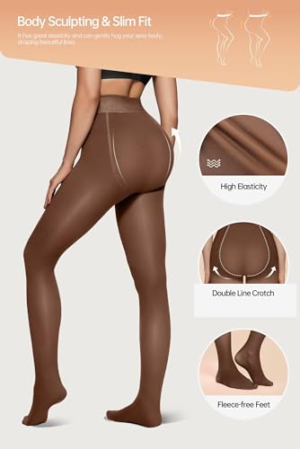 Vertvie Fleece Lined Tights for Women Thermal Pantyhose Fake Translucent Winter Warm Tights High Waisted Thick Leggings3