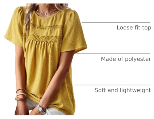 Image of Falechay Womens Summer Tops Crewneck Short Sleeve Shirts Casual Chiffon Blouses Flowy Lace Hem Boho Clothing Trendy 2026