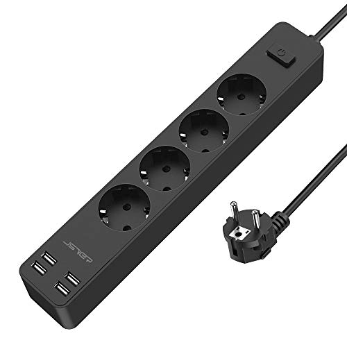 Steckdosenleiste 4 fach mit USB, Mehrfachsteckdose mit 4 USB (5V / 3,4A) Steckerleist Steckdosen mit Schalter 1.5m Kabel für Büro, zu Hause –