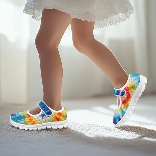 Tie-dye Series Girls Mary Jane Shoes Sneakers Toddler Dress Shoes Non Slip School Shoes with Magic Sticker Strap Soft Sole Dress Shoes4