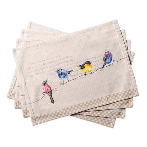 Maison d' Hermine Placemats Set of 4 100% Cotton Washable Cloth Place Mats Reusable Table Mats for Kitchen Dining Party Wedding Gifts for Mothers Day Spring/Summer (Birdies on Wire, 13" x 19")