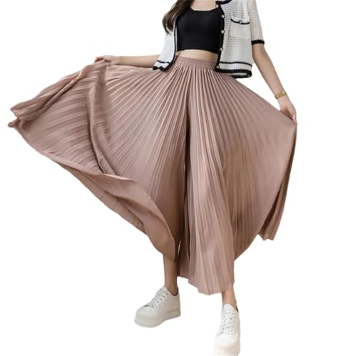 Women Elegant Chiffon High Waist Wide Leg Pants Casual Korean Pleated Loose Trousers