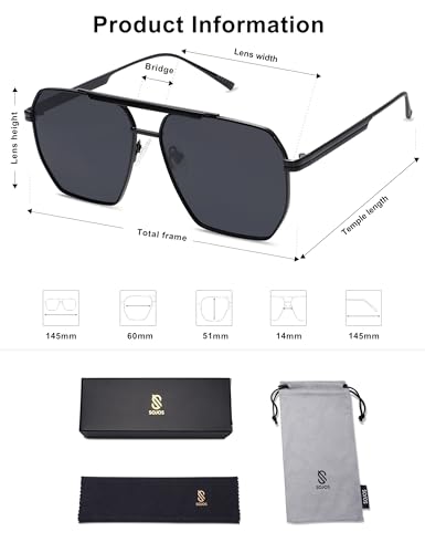 Image of SOJOS Retro Oversized Square Polarized Sunglasses for Women Men Vintage Shades Classic Large Metal Sun Glasses