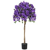 Goplus 53” Bougainvillea Artificial Tree, Faux Silk Flower Tree in Pot w/ 576 Flowers, 288 Leaves, Tall Fake Floor Plant, Artificial Plants for Indoor Outdoor Bedroom Living Room Decor, Purple