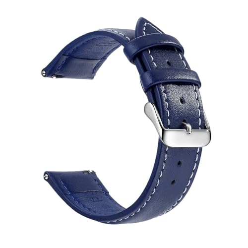 [KKTHRFFKK] Genuine Leather Watch Band Quick Release 18mm/20mm/22mm Straps For Men And Women Watchband(Blue White Silver,18mm)