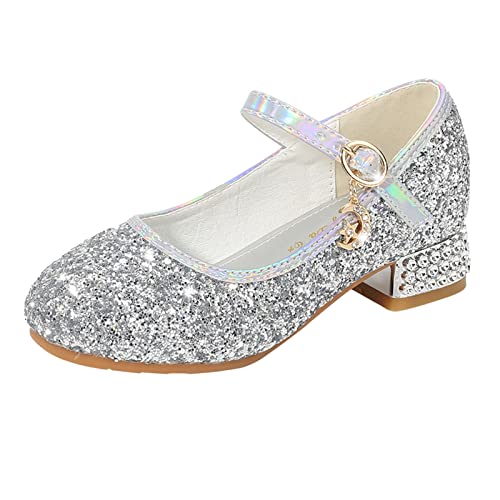 Betadog Girls Sandals Kids Glitter Bow Dress Shoes Heel Sequins Princess Sandals Toddler Flower Wedding Party Shoes (Grey-j, 13)