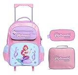 Kit Mochila Rodinha Lancheira Térmica Estojo Princesa do Mar YS42180 (Rosa Claro)
