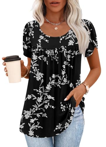 Anymiss 2025 Womens Summer Tunic Tops Casual Dressy Blouse Loose Fit Short Sleeve T Shirts M-3XL2