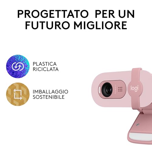 Brio 100 Full HD per riunioni e streaming, bilanciamento automatico illuminazione, microfono integrato, copriobiettivo, USB-A per Microsoft Teams, Google Meet, Zoom ecc - Rosa - Webcam - Immagine 9