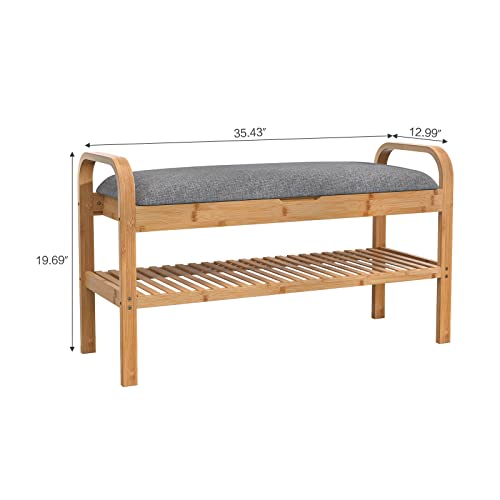 Qssllc Bamboo Storage Shoe Rack Bench With Hidden Storage Underseat, 2-Tier Entryway Bench With Handle And Flip-Up Cushion For Bathroom, Entryway, Hallway, Bedroom And Mudroom #TOP4