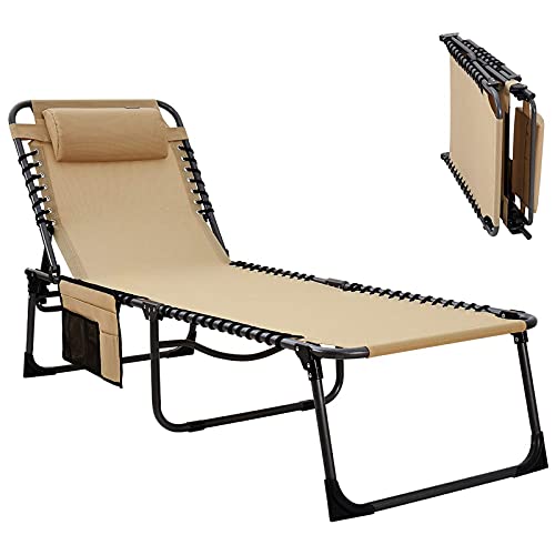 KingCamp Camping Cot Portable 4 Adjustable Folding Sleeping Reclining Lounger Chair w/Pillow for...