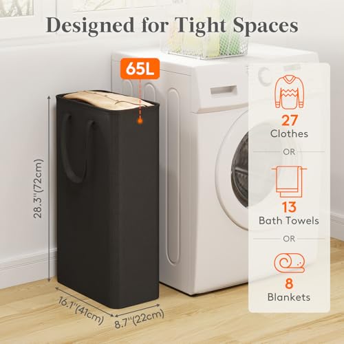 Image of Lifewit Slim Collapsible Laundry Basket with Handles, 65L, Black