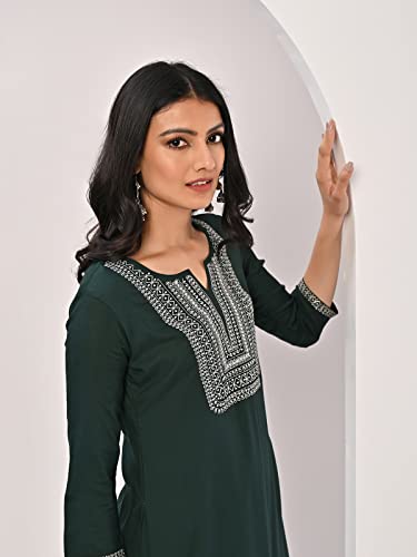 Image of rangita Rayon Calf Length Embroidered A-line Kurti for Women | Kurta for Women