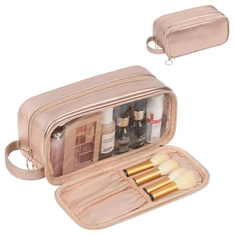 CUBETASTIC Small Makeup Bag for Women, Travel Cosmetic Bag for Purse, Leather Make Up Zipper Pouch Organizer with Makeup Brush Storage Compartment Portable Cute Makeup Travel Bag Cover