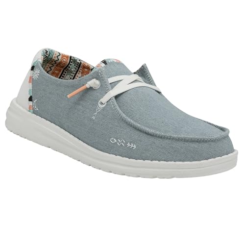 Image of HEYDUDE Women's Wendy Boho Slip On Shoe, Light Denim Size 4 | Lightweight Casual Loafer with Memory Foam Insole