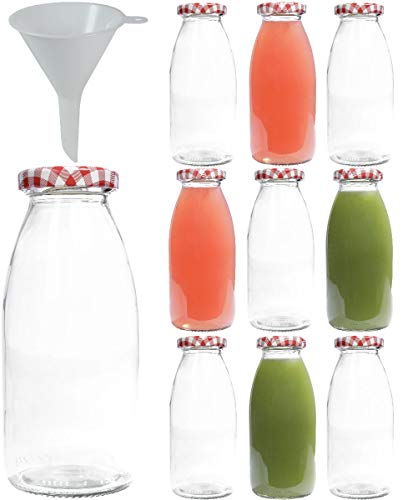 mikke| 10 Glasflaschen 250 ml, Flasche mit Schraubverschluss inkl. Trichter – Ansicht 1