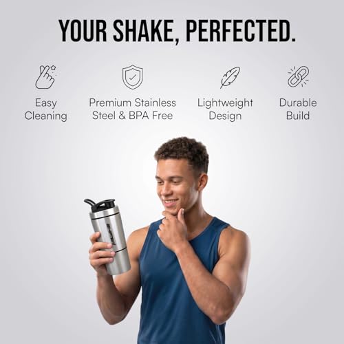 Image of Shifter Stainless Steel Gym Shaker Bottle 500ml | Protein Shaker with Mixer Ball | Leakproof Metal Blender Bottle| Gym, Fitness, Workout, Sports Water Bottle for Men & Women (SILVER-2)