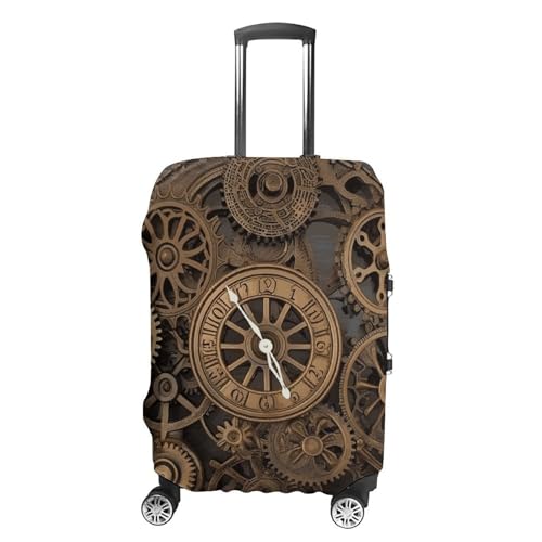 Steampunk Gears Clock Luggage Cover, Washable Elastic Suitcase Cover Protector Fit 18-32 Inch Luggage