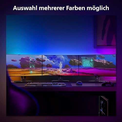Philips Hue White & Color Ambiance Play Gradient, PC Lightstrip für 3 x 24-27 Zoll, dimmbar, 16 Mio. Farben, Starter Set, inkl. Hue Bridge, kompatibel mit Amazon Alexa (Echo, Echo Dot) 3