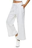 LNX Womens Linen Pants High Waisted Wide Leg Drawstring Casual Loose Trousers with Pockets