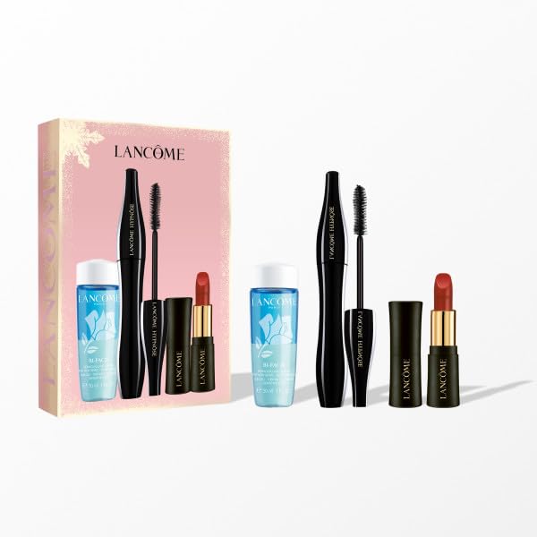 Lancôme Hypnôse Classic Set, Mascara Geschenkset mit Full Size Hypnôse Mascara für vollere und kräftigere Wimpern, Bi-Facil 30ml Augenmake-up Entferner & Absolue Rouge Cream 196 Mini Lippenstift