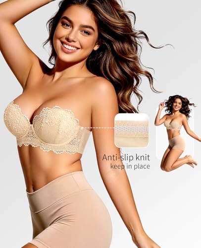 Image of Plusexy Women's Push Up Strapless Bra Padded Wire Convertible Multiway Bras | Halter Non Slip