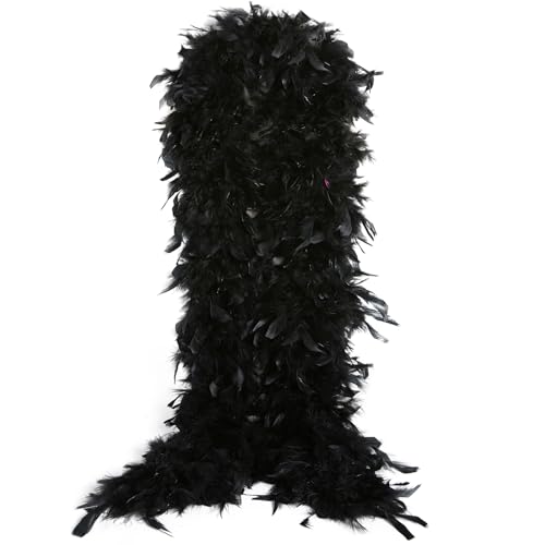THARAHT Black Chandelle Turkey Feather Boa 2Yard 38g for DIY Craft Home Dancing Wedding Party Halloween Costume Decoration Feather Boa