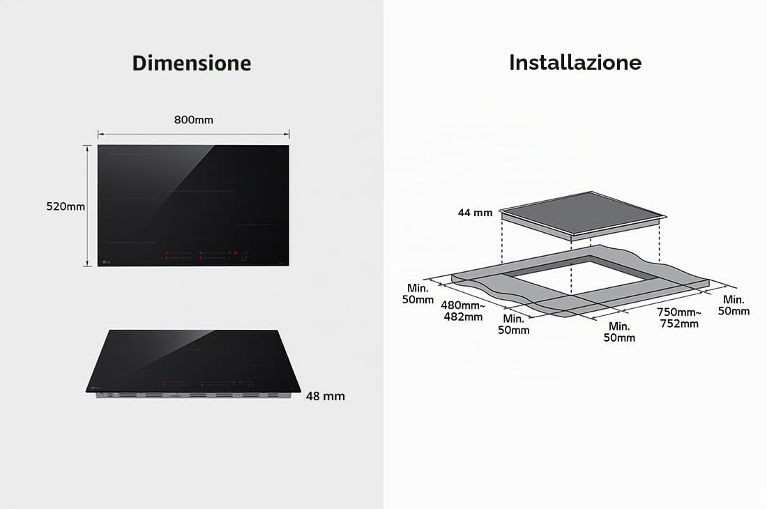 LG CI5Z3025BN Piano Cottura Induzione 75 cm, Potenza da 2.5 a 7.4kW, 4 Zone Totali, 1 Zona Flex, 15 Livelli di Potenza + Boost, Controlli Touch Slide Indipendenti, Wi-Fi, Vetro Ceramico, Nero