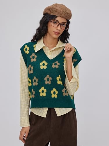 CIDER Floral Sweater Vest for Women Sleeveless Knitted V Neck Knitwear Cute 2025 Trendy Sweater2