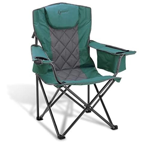 ARROWHEAD OUTDOOR Portable Folding Camping Quad Chair w/ 6-Can Cooler, Cup & Wine Glass Holders, Heavy-Duty Carrying Bag, Padded Armrests, Headrest & Seat, Supports up to 450lbs, USA-Based Support Cover