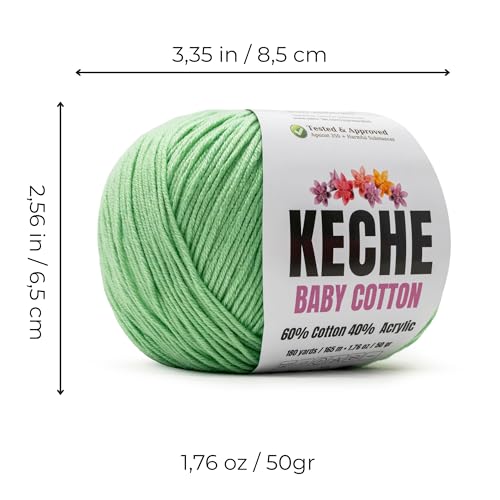Image of Keche Baby Cotton, 60% Cotton 40% Acrylic Yarn, Soft Cotton Yarn for Crochet and Knitting, Amigurumi Yarn 1 Skein /Ball 1.76 Oz (50g) / 180 Yrds (165m) - Mint Green