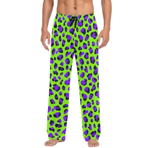 Men's Pajama Pants Purple Leopard Print Pajama Pants for Men PJs Bottoms Drawstring Pockets Green Sleep Lounge Pants S