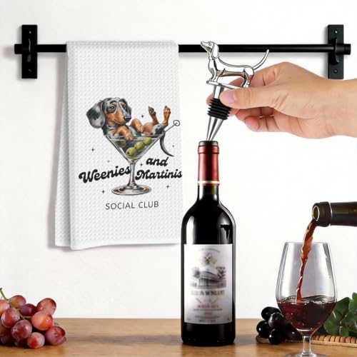 Image of Dachshund Cocktail Kitchen Towels with Wine Bottle Stopper 24x14 Inch, Dachshund Gifts Reusable Dish Towels for Kitchen Bars Decor, Wine Gift Weiner Dog Gifts for Women Men Christmas Birthday Gift-1