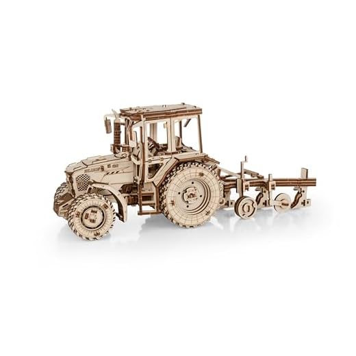 EWA Eco-Wood-Art - Traktor BELARUS-82.3 mit PFLUG - 3D-Holzpuzzle für Jugendliche und Erwachsene, 14+ - DIY-Bausatz, Selbstmontage, kein Kleber erforderlich - 325 Stück
