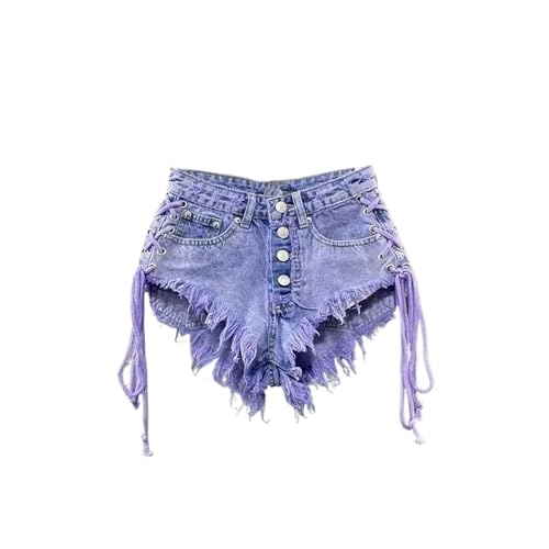 Short violet en jean taille basse pour affiner la silhouette avec sa coupe A-line