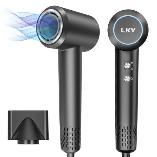 LKV Phon Ionico, 110.000 Giri/Min per Asciugatura Rapida 200 Milioni di Ioni Asciugacapelli Phon Capelli Ionico Professionale, Phone Capelli con Ugello Magnetico per Viaggi e Domestico (Dark Gray)